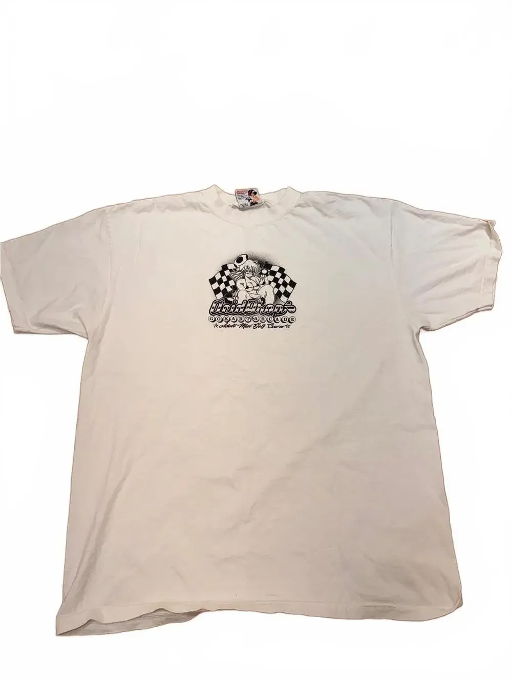 Vintage Acid Drops Go-Kart Arcade T-Shirt Checkered Flag Pin-Up Graphic White